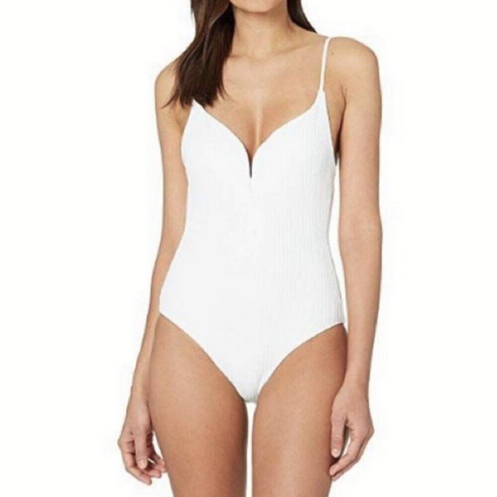 Onia White Ribbed One-Piece Swimsuit